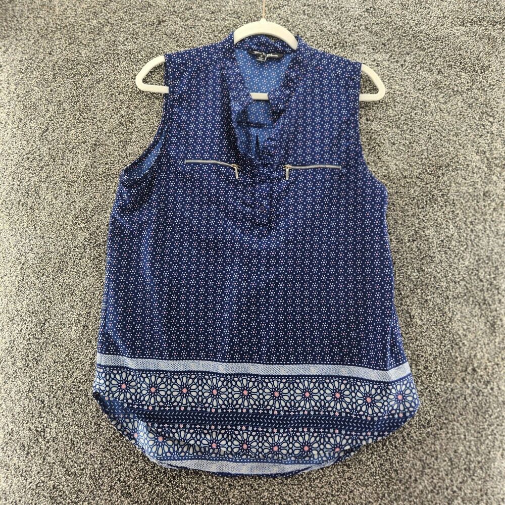 Time to Bloom Medium sleeveless blue blouse